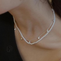 韓國 雙層愛心珠珠項鍊